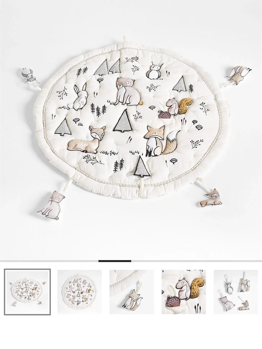 Crate&Barrel Cream Woodland Animal Play Mat with Fox, Bear, Rabbit and Squirrel